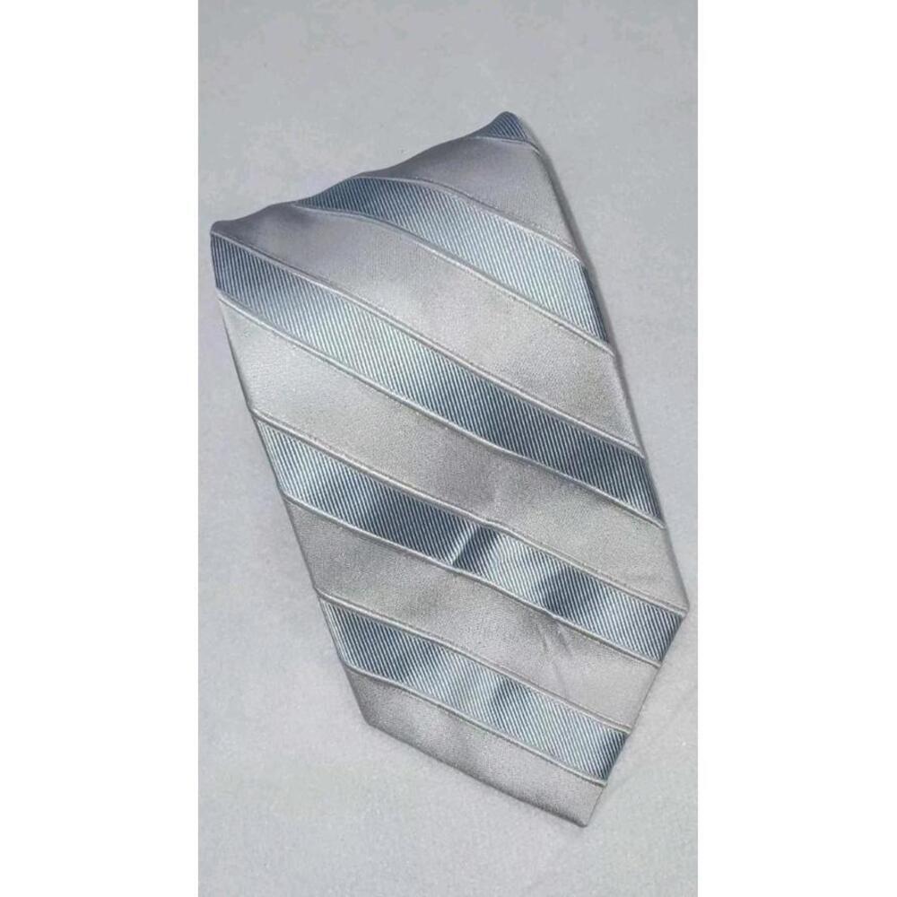 Calvin Klein Mens Tie Necktie Blue And Silver Stripes 100% Silk